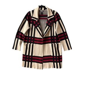 Oliver O By Escio Plaid Cardigan Sweater Blazer Jacket L Pockets Longline Preppy